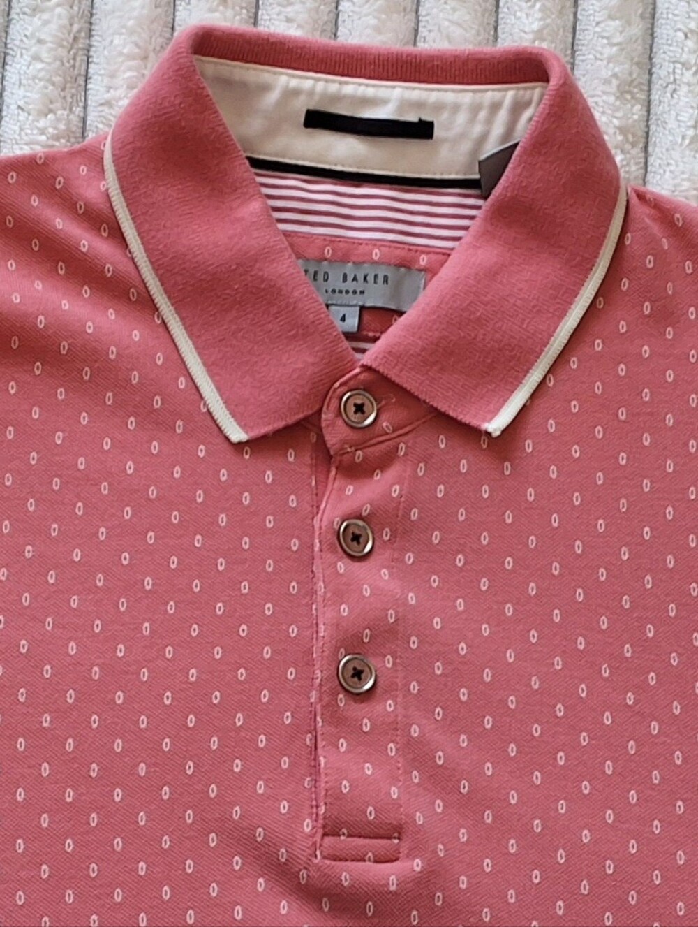 Ted Baker Kids Coral Pink Polo with Subtle Micro Pattern